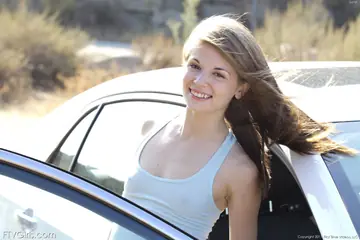 Sensi Pearl – Skinny Brunette Strips Out of Her Shorts in the Forest