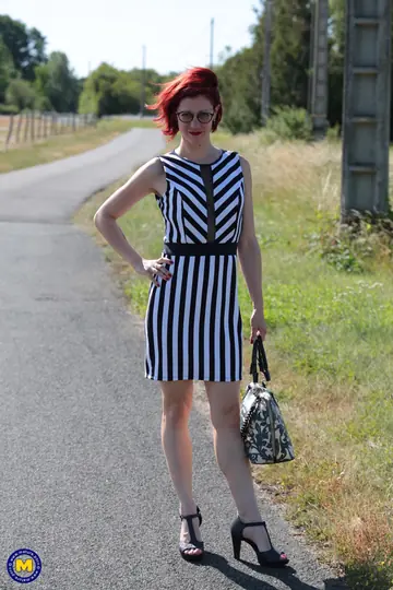 Slim Redhead MILF in Glasses Gets Fucked Outdoors