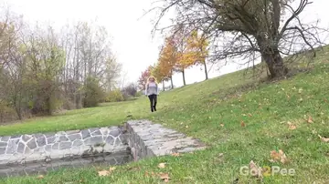 Blonde BBW Spreads Her Shaved Pussy and Pees Outdoors