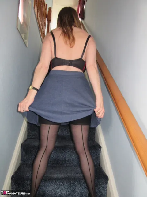 British Redhead MILF Flashes and Spreads on the Stairs – photo 2 of 20