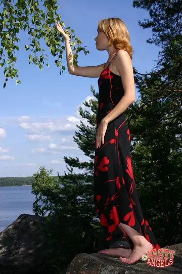 Petite Russian MILF Strips Out of Her Dress and Panties Outdoors