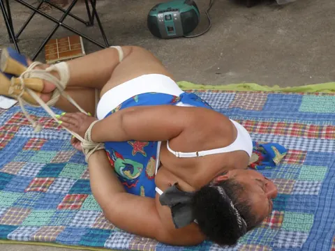 Mature Ebony BBW Hogtied and Cleave Gagged Outdoors – photo 8 of 16