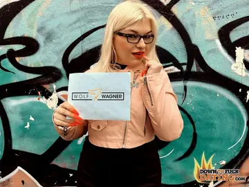 Mariella Sun – Slim Blonde in Stockings and Glasses Takes Standing Anal Doggy in a Hotel