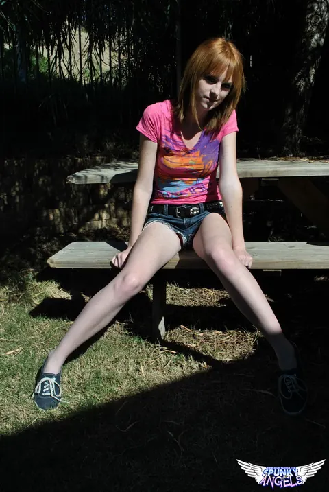 Kate Cooper: Busty British Redhead Spreads in Shorts Outdoors – photo 2 of 12