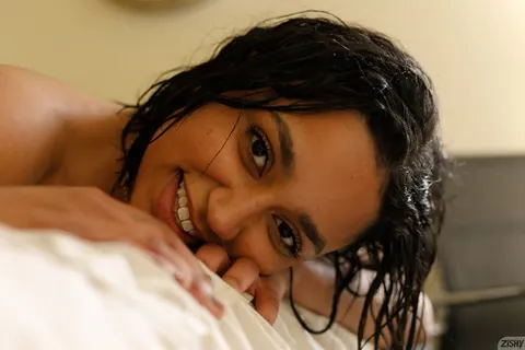 Wynona Gibbs: Busty Brunette Ebony Massages Her Tits in the Bathroom – photo 8 of 12