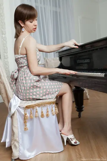 Petite Russian MILF Strips Off Her Panties at the Piano