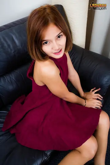 Asian Trans Woman Strips Out of Her Dress and Spreads Her Ass