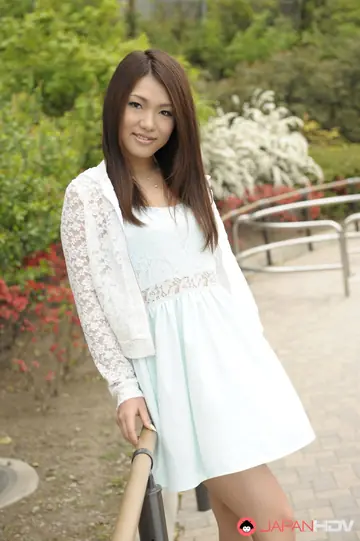 Kyoka Makimura – Asian Brunette Poses in a Skirt Outdoors