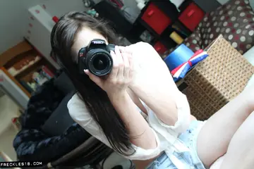 Brunette with Big Natural Tits Takes Mirror Selfies in Shorts