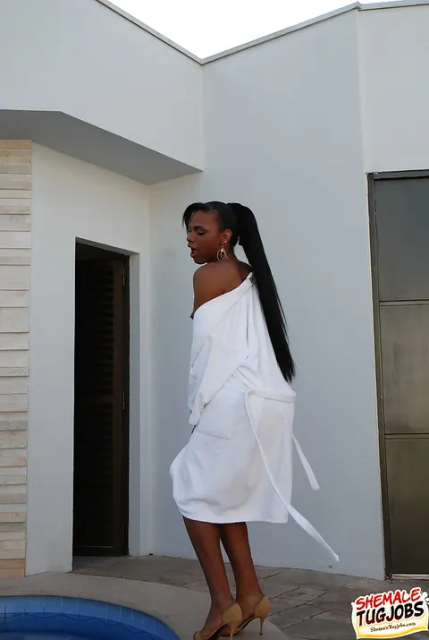 Ebony Trans Woman Masturbates Poolside Outdoors – photo 2 of 16