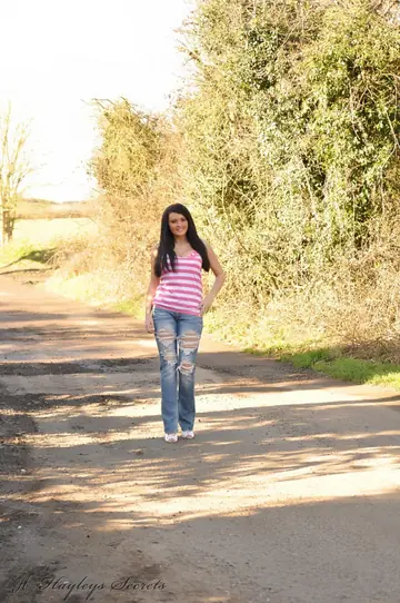 Busty Brunette Strips Off Her Jeans Outdoors for Lingerie