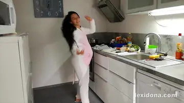 Lexi Dona – Pregnant Slim European Brunette Uses a Dildo in the Kitchen
