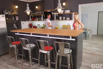 Blonde Czech Woman in a Bikini Takes Two Men in a Threesome