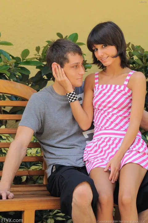 Petite Brunette Kisses Her Partner and Sucks Him Outdoors – photo 3 of 20