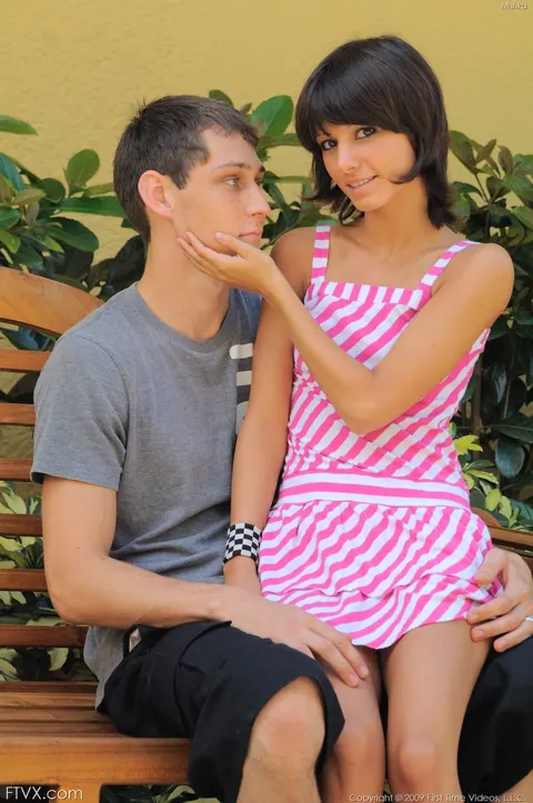 Petite Brunette Kisses Her Partner and Sucks Him Outdoors – photo 1 of 20