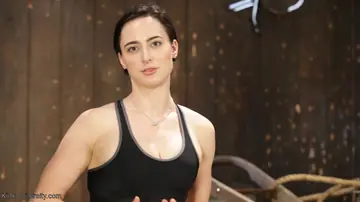 Tifereth – Brunette Suspended in Rope Bondage Mid-Yoga Stretch