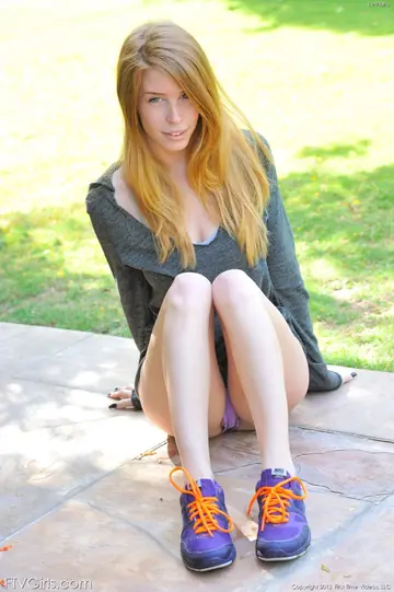 Bethanie Skye – Slim Redhead Undresses in the Garden and Uses a Dildo