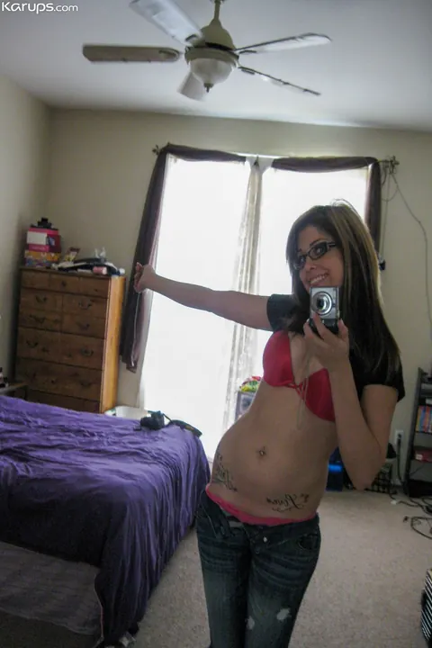 Breana: Brunette Latina in Glasses Strips for Mirror Selfie – photo 5 of 20