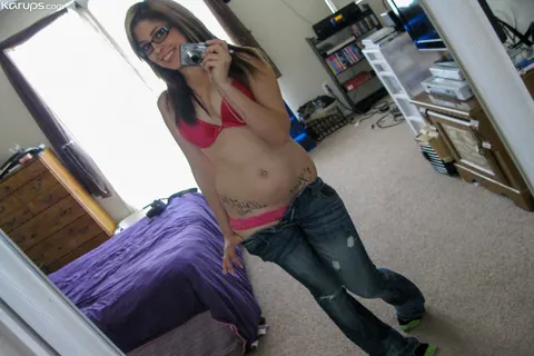 Breana: Brunette Latina in Glasses Strips for Mirror Selfie – photo 9 of 20