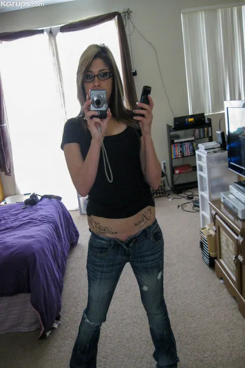 Breana: Brunette Latina in Glasses Strips for Mirror Selfie – photo 3 of 20