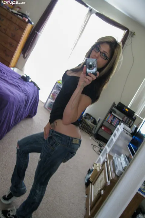 Breana: Brunette Latina in Glasses Strips for Mirror Selfie – photo 2 of 20