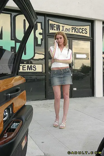 Lexi Mathews – Blonde in a Skirt Gives a Blowjob in the Car