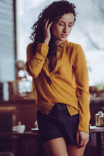 Luca Miklosi – Curly Brunette Undresses and Poses Nude with Coffee