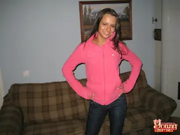 Petite Slim Woman Strips Out of Her Lingerie and Jeans on the Sofa