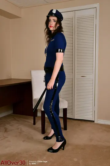 Chloe Faye – Pale Brunette MILF Strips Out of Her Uniform and Spreads Her Pussy