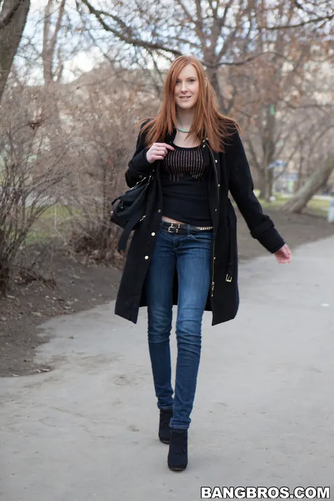 Linda Sweet: Tall Czech Redhead Sucks Cock Outdoors and Swallows His Load – photo 1 of 21