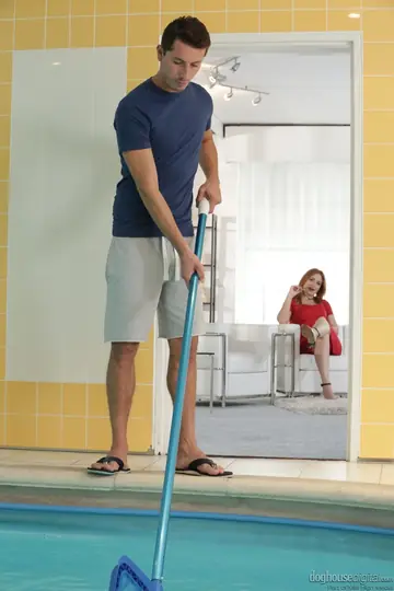 Eva Berger – Tall Redhead in a Dress Blows the Pool Guy