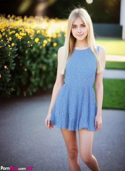 Slim Blonde AI-Generated Woman Spreads Her Legs Outdoors – photo 2 of 10
