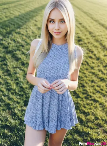 Slim Blonde AI-Generated Woman Spreads Her Legs Outdoors