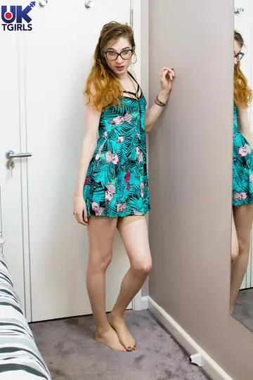 Trans Woman Poses in Stockings and Skirt Then Strips Nude