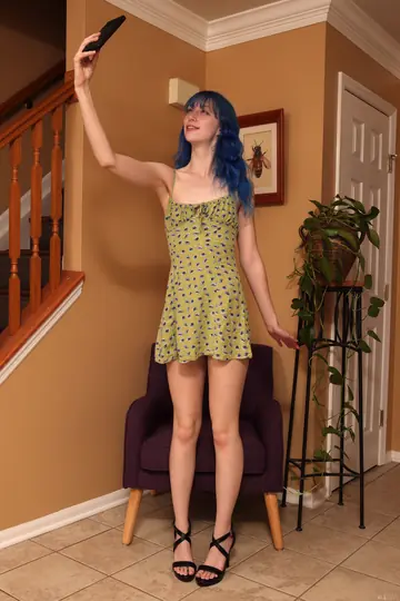 Aubrey Ansel – Slim Brunette Shows Her Natural Tits and Shaved Pussy in Heels