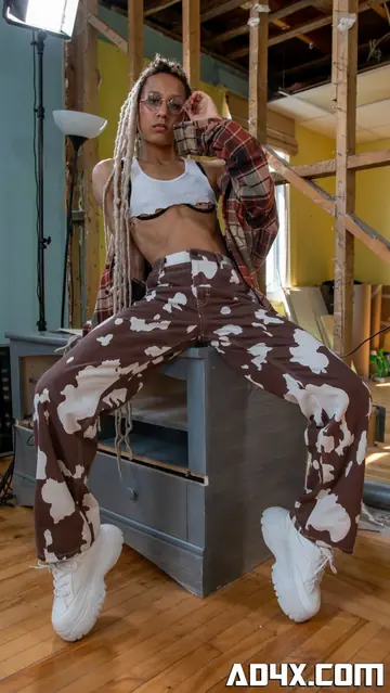 Cherry Glazed – Thick Ebony Blonde Strips Out of Her Lingerie on the Sofa