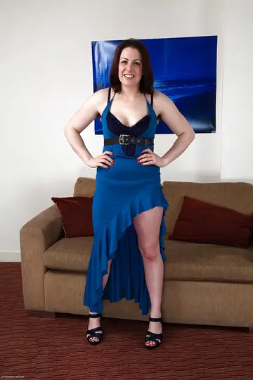 Jenna Brooke – Busty Asian MILF Strips Out of Her Blue Dress and Spreads in Heels