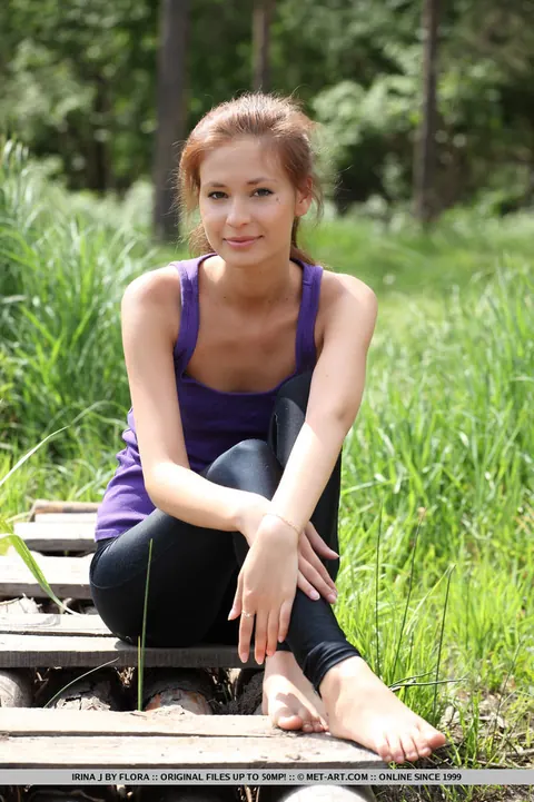Irina J: European Brunette Peels Off Her Yoga Pants Outdoors to Show Her Hairy Pussy – photo 5 of 18