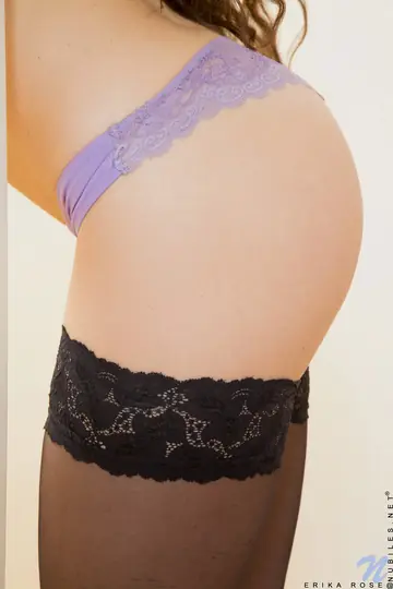 Alberta L – Skinny Curly Brunette Fingers Her Pussy in Stockings