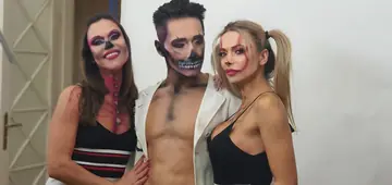 Shalina Divine – Busty MILF Brunette in Pigtails Joins Cosplay Threesome