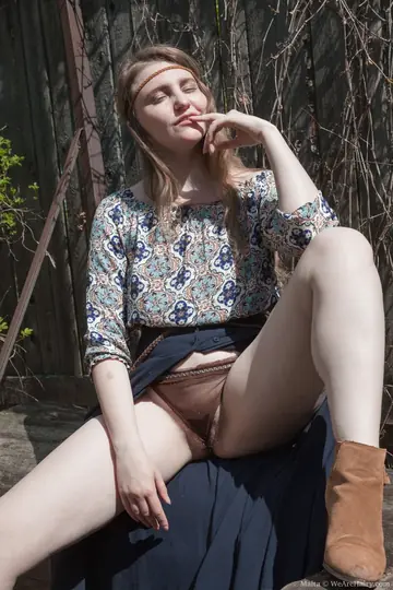 Blonde BBW with Small Tits Spreads Her Hairy Pussy Outdoors