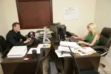 Dylan Riley – Blonde with Enhanced Tits Gives a Blowjob and Gets Fucked in an Office