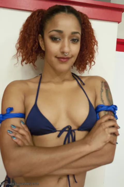 Angel Allwood: Ebony MILF in a Bikini Wrestles Redhead in Lesbian Bondage – photo 4 of 21