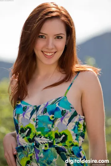 Ember Stone – Petite Redhead Strips Out of Her Dress and Spreads Outdoors