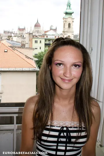 Slim Hungarian Brunette Sucks Cock and Takes a Facial Outdoors