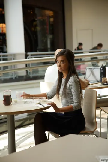 Gia Paige – Petite Brunette Shows Her Tits and Ass in Pantyhose at the Mall