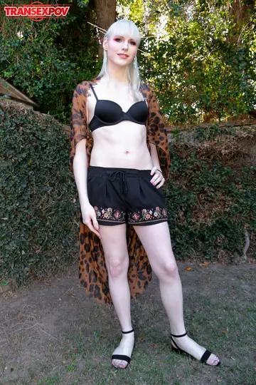 Blonde Trans Woman Gives a Handjob and Kisses Partner Outdoors
