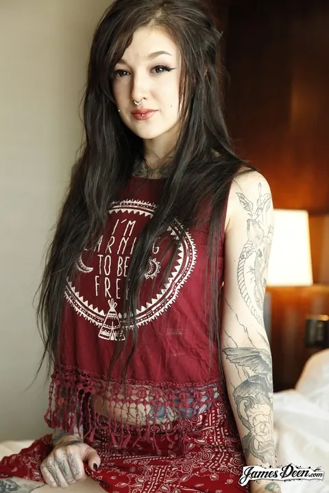 Kelsi Lynn: Pale Tattooed Brunette Pulls Panties Aside and Fingers Her Pussy – photo 3 of 16