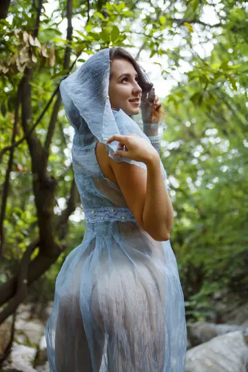 Petite Redhead Strips Out of Her Dress and Spreads in the Forest