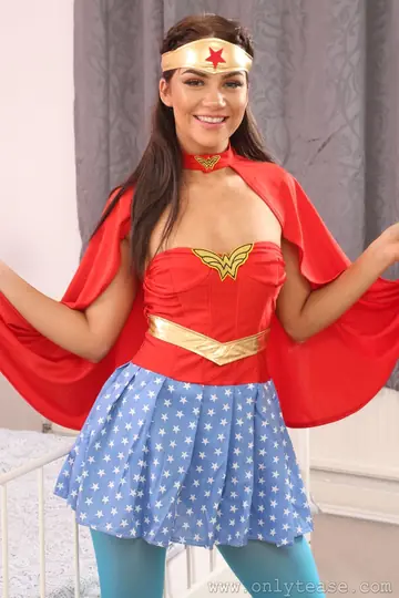 Zoey King – Slim Brunette Strips Out of Her Wonder Woman Costume and Pantyhose